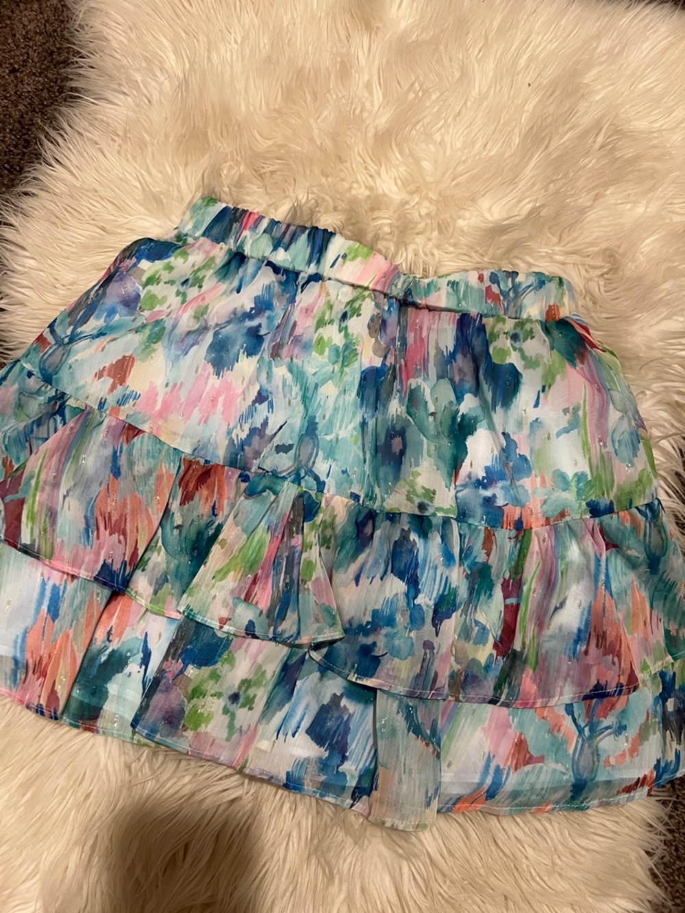 Lucchese Multicolor Watercolor Tiered Skater Skirt